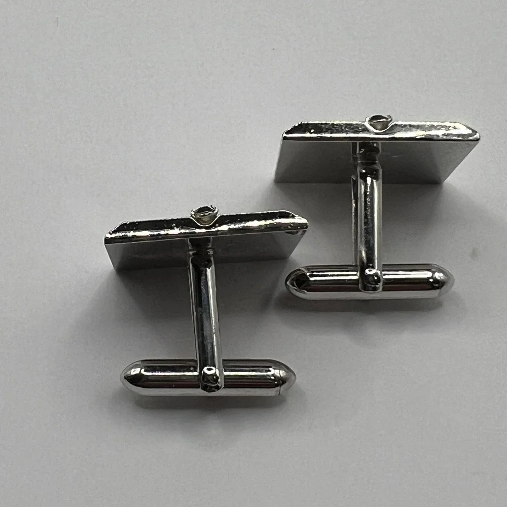 Vintage Swank‎ Cuff Links Square Silver Tone Black Stone